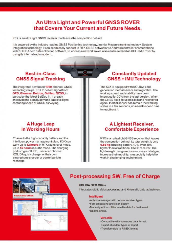 1760 चैनल कोलिडा के3 आरटीके सर्वेक्षण उपकरण उच्च सटीकता जीपीएस रिसीवर 2